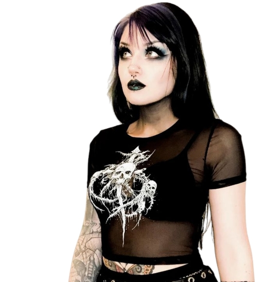 Lip Service Riddick X Sheer Mesh Baby T Skull Dagger Graphic Size Small - Picture 1 of 5